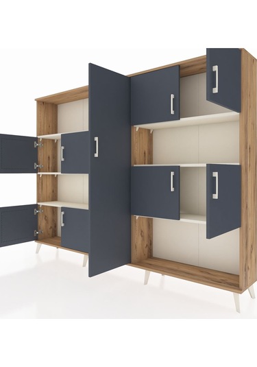 Arges Dolap 10 Raflı 9 Kapaklı 220x30x163 Çam-antrasit/aytaşı Çam-antrasit/aytaşı