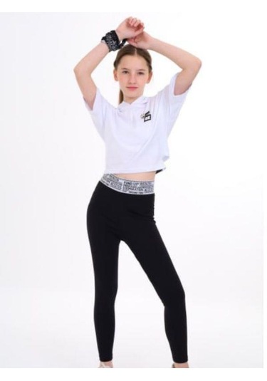 Kız Çocuk Pamuklu Geniş Kesim Kapüşonlu T-shirt-14243 Beyaz