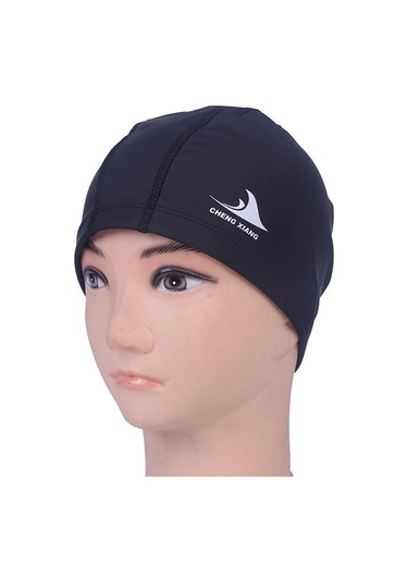 Siyah Elastik Su Geçirmez Pu Kumaş Kulakları Koruyun Uzun Saç Spor Yüzme Havuzu Şapka Yüzme Kap Erkekler Ve Kadınlar Siyah