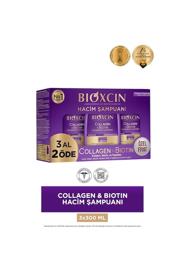 Bioxcin Collagen & Biotin Hacim Şampuanı 3 x 300 ml – 3 al 2 öde - İnce Telli Saçlar İçin