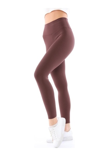 Kadın Kahve Renk Fitilli Yüksek Bel Tayt Kahve