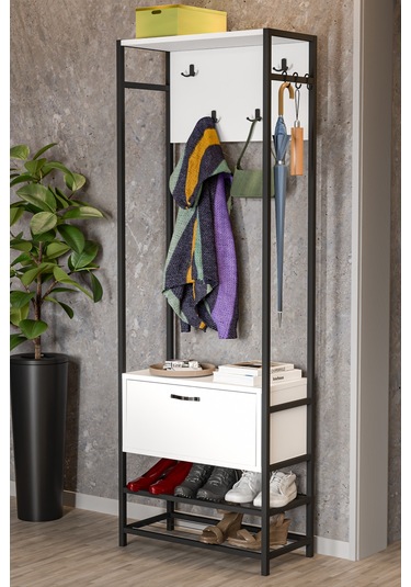 Portmanto Askılık Vestiyer Ayakkabılık Beyaz Beyaz