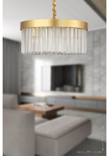 Desina 40'lık Kristal Taşlı Lüks Avize - Sarı-yaldız Sarı Yaldız