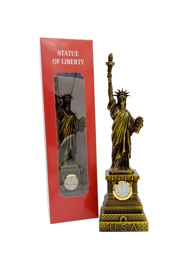 Metal Saatli Özgürlük Heykeli Gold Vintage Dekor Usa 25cm