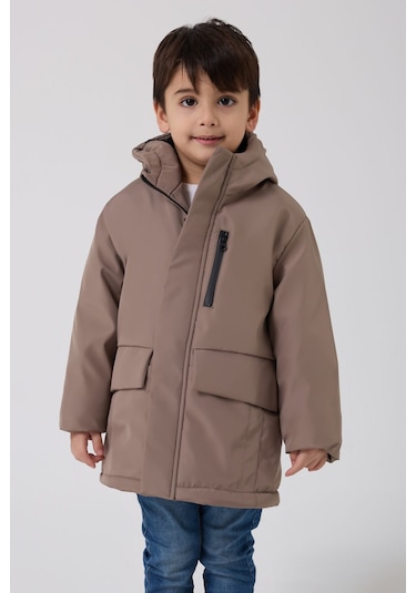Freemen Erkek Çocuk Vizon Kürklü Su Ve Rüzgar Geçirmez Kapüşonlu 3 Kışlık Mont Vizon