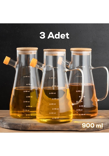 Porsima 001 3lü Bambu Kapaklı Borosilikat Cam Yağlık Sirkelik