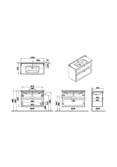 Vitra Root Classic 100 Cm Lacivert Çekmeceli Banyo Dolabı Alt Mod Çok Renkli