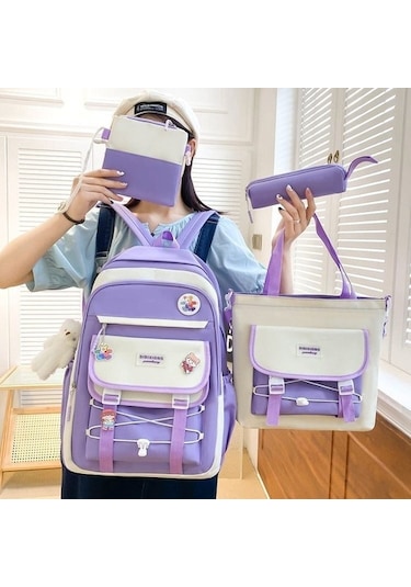 Mori Retro Kampüs Turu Ortaokul Dört Parçalı Ortaokul Öğrenci Okul Çantası Kadın Ortaokul Okul Çantası Büyük Kapasite Vl9yvo Mor