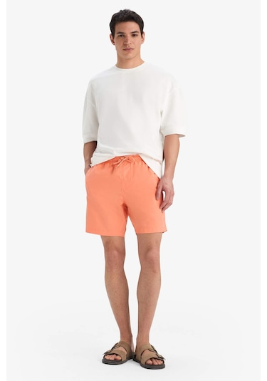 DeFacto Regular Fit Kısa Boy Cepli File Astarlı Beli Bağcıklı Düz Hafif Kumaş Deniz Şortu E5133AXNSOG99