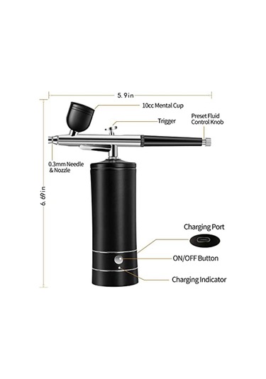 Tangshopping Şarj Edilebilir Akülü Airbrush Kompresörü, 30psı Seti - Siyah