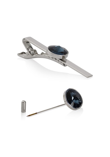 Zekupp Kol Düğmesi Kravat İğne Seti -  Gece Mavisi