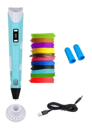 Mavi 3D Kalem 3D Pen Yazıcı Kalem – 20 Adet 5 Metrelik PLA Filament (Toplam 100M) + USB Kablo