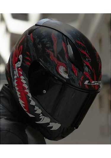Ls2 Rapıd 2 Kaıju Kapalı Motosiklet Kaskı Siyah Camlı Siyah - Kırmızı