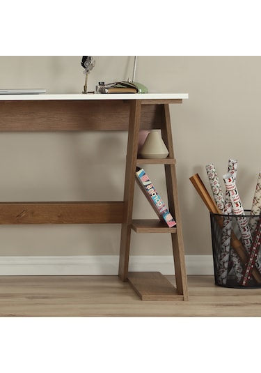 Pasific Home Lungo Raflı Çalışma Masası, Ofis Masası, 60X140 Cm, Koyu Meşe&Beyaz