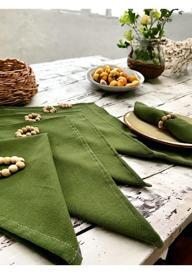 Dnc Home Tekstil Ndchome Premium Haki Yeşil 6lı Peçete Takımı Toka Hediyeli 40x40