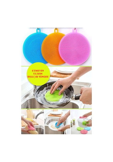 2'li Pratik Silikon Tükenmeyen Bulaşık Yıkama Fırçası | Bulaşık Fırçası Tava Tutucu Sebze Temizleme