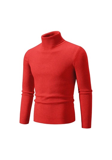 Sonbahar Kış Balıkçı Yaka Kazak Erkekler Sıcak Örme Düz Renk Kazaklar Erkek Slim Fit Rahat Balıkçı Yaka Triko Erkek Kazak Kırmızı