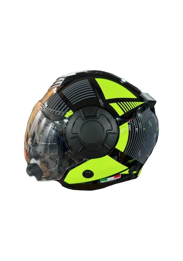Sway SW-766 Geko Çenesiz Güneş Gözlüklü Kask Sarı Siyah