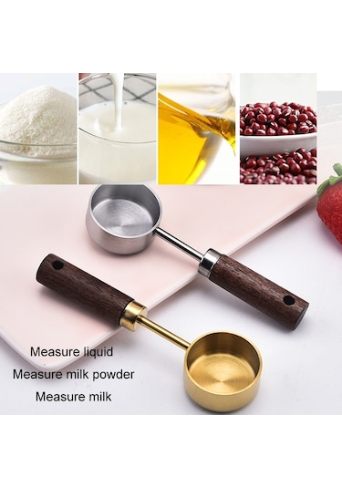 Sones 15ml Ahşap Saplı Paslanmaz Çelik Ölçüm Kaşığı Kahve Tozu Süt Tozu Kaşığı, Renk: Altın