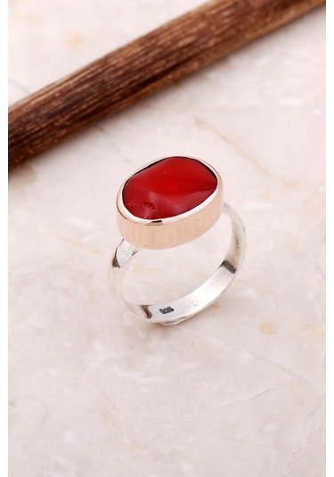 Mercan Taşlı Elişi Trend Tasarım Gümüş Yüzük 3052 Gümüş