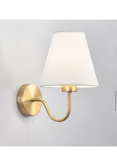 Burenze Modern Tasarım Duvar Aplik Gold Gövde Krem Abajur