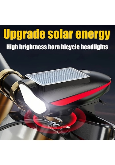 Elmpaly Turuncu Usb Şarjlı Solar Güneş Enerjili Bisiklet Ön Farı Işık Ve Korna Sinek Lamba Turuncu