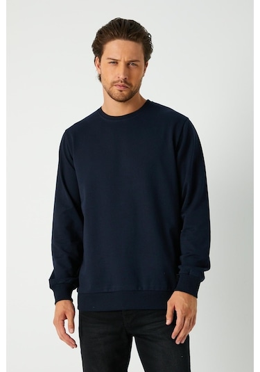 MMetalic Erkek Lacivert Basic Bisiklet Yaka Sweatshirt