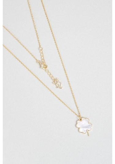 Dört Yapraklı Yonca 18 Ayar Sarı Altın Kaplama 45 Cm Gümüş Şans Kolye Sarı