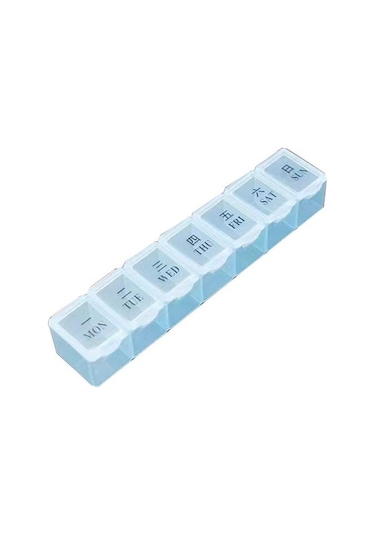 Mavi Taşınabilir Hap Kutusu Gün Baskı 7 Bağımsız Izgaralar Toz Geçirmez Neme Dayanıklı Şeffaf Kapak Açık Seyahat İş Gezisi Hap Organizatör İlaç Mavi