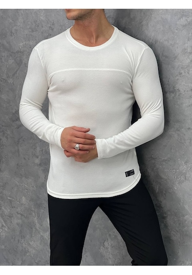 Modefendi Yan Örme Detaylı Pamuklu Açık Sweatshırt Beyaz