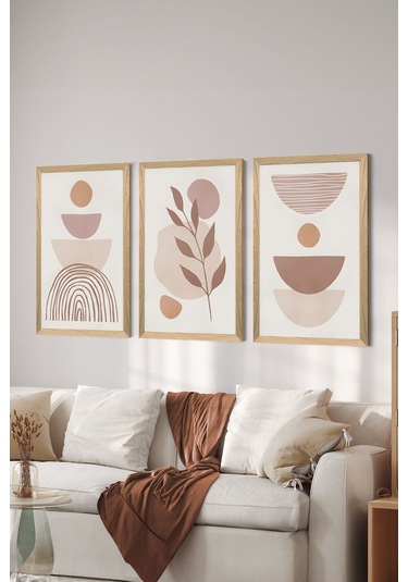 3 Parça Ahşap Çerçeve Görünümlü Mdf Poster Tablo Seti - Set 45 - Mdf3dsohoset45