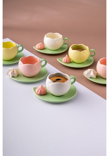 İstanbul Porselen Lale Kahve Fincan Takımı Çok Renkli 90 ML 6'lı