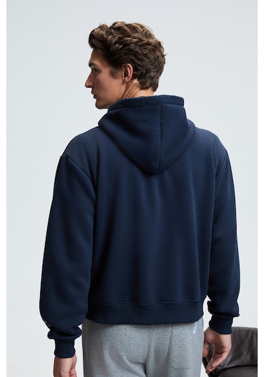 ASHBY Erkek Kapüşonlu Fermuarlı Cepli Kordonlu Regular Fit Lacivert Sweatshirt