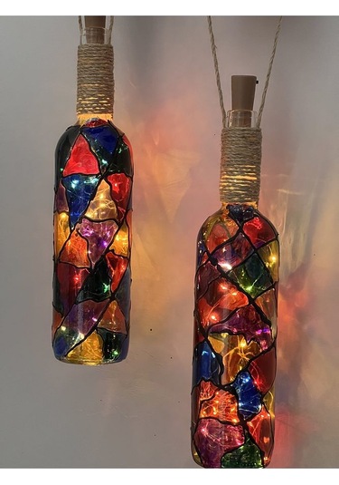 Siyah Renkli Erkek Eli Heykeli Ve Tıpa Peri Led Işıklı Vitray Cam Çok Renkli