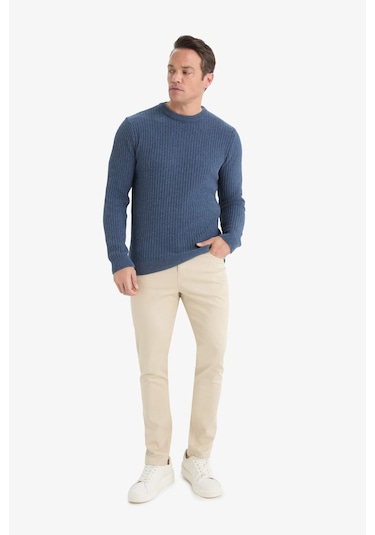 Defacto Standart Fit Bisiklet Yaka Basic Dokulu Triko Kazak E0811ax25wnın34 İndigo