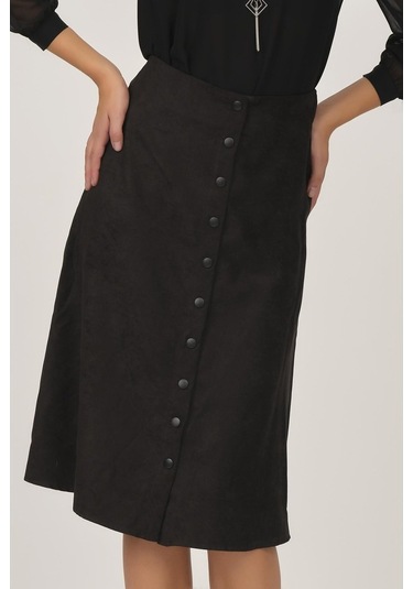 Shahiqa Kadın Önü Çıtçıtlı Suni Süet Etek