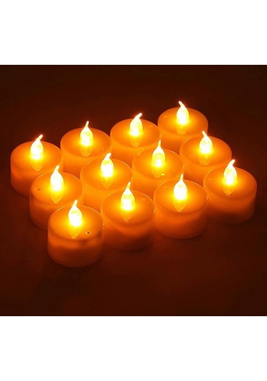 48'li Paket Gerçekçi Ve Parlak Pil İle Çalışan Titrek Alevsiz Led Isıtma Işıkları, Piller Dahil - Sarı Diğer