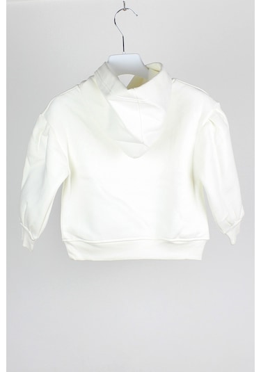 Escabel Kız Çocuk Balon Kol Kapşonlu Sweatshirt - Beyaz
