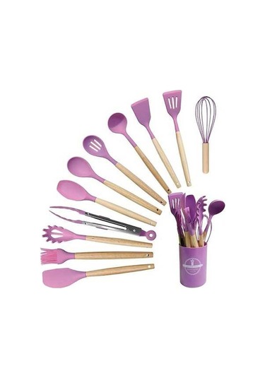 79124 12 Parça Silikon Mutfak Eşyaları Seti, Yapışmaz Ve Pratik Mor