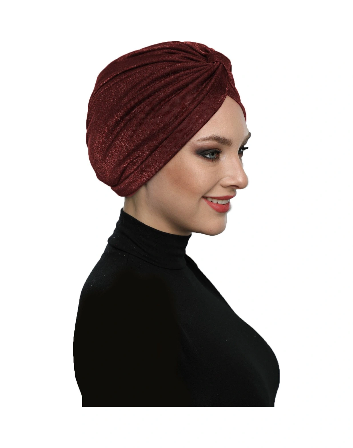 Simli Pike Çapraz Bantlı Astarlı Hazır Türban Tesettür Bonesi Bordo