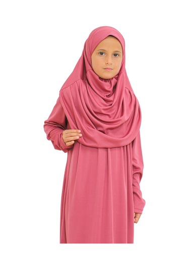 İki Parça Çocuk Elbisesi Seti Eşarp İle Takım Gül Kurusu