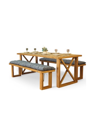 Neiwel Move Doğal Ahşap Banklı Mutfak Ve Yemek Masası Takımı-80-120 Takım Açık Ceviz