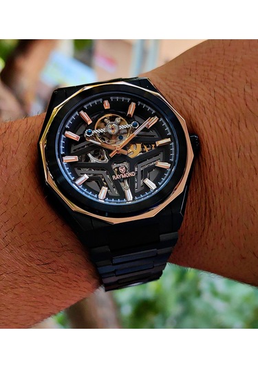 Raymond Çelik Otomatik İskelet Tasarım Erkek Kol Saati Siyah