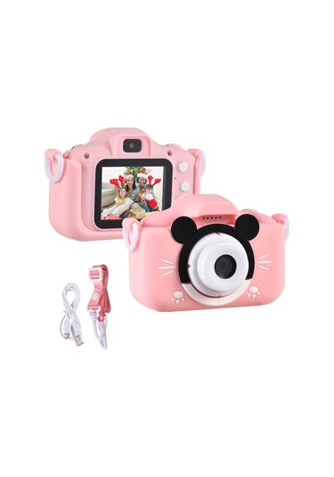 Springsun Mickey Pembe Çocuk Dijital Kamerası - 20mp Lens, 2.0" Ips Ekran, 1080p Fotoğraf/video, Oyun Ve Müzik Fonksiyonu, İçinde Li-pil