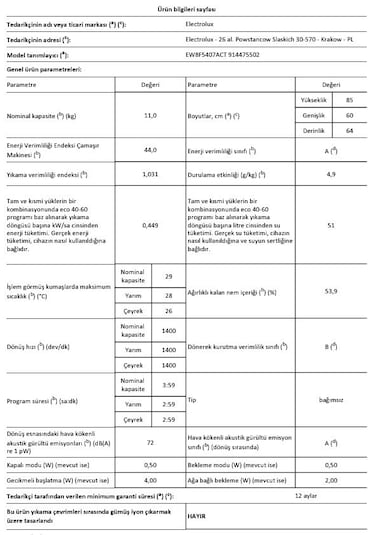 Electrolux EW8F5407ACT UltraCare 800 1400 Devir 11 KG Çamaşır Makinesi