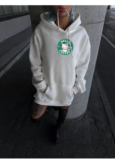 Supplierby Üç İplik Penye Uzun Kol Kapşonlu Sweatshirt - Beyaz Beyaz