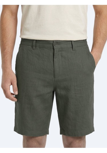 Kip Haki Düz Dokuma Jogging Fit Casual Pamuk Karışımlı Bermuda