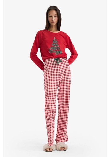 Defacto Yılbaşı Temalı Regular Fit Uzun Kollu Üst Uzun Alt-fall İn Love G0232ax25wnrd256 Kırmızı-rd256