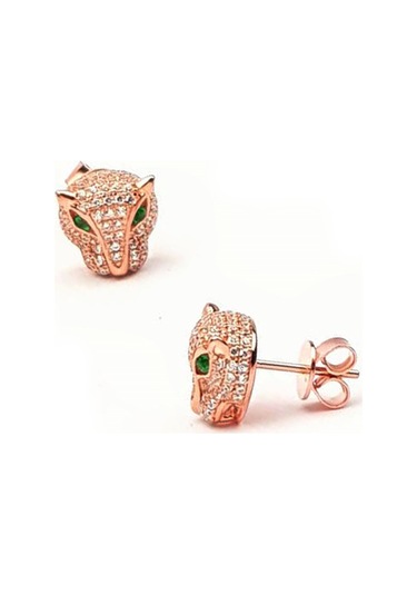 Kaplan Figürlü Gümüş Rose Italyan Tasarımı Küpe