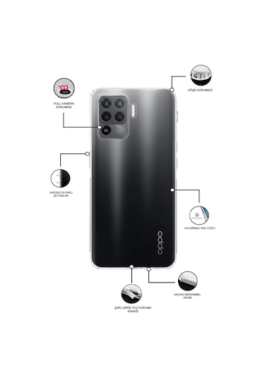 Oppo Reno 5 Lite Kılıf Kamera Korumalı Tıpalı Şeffaf Silikon Kapak
